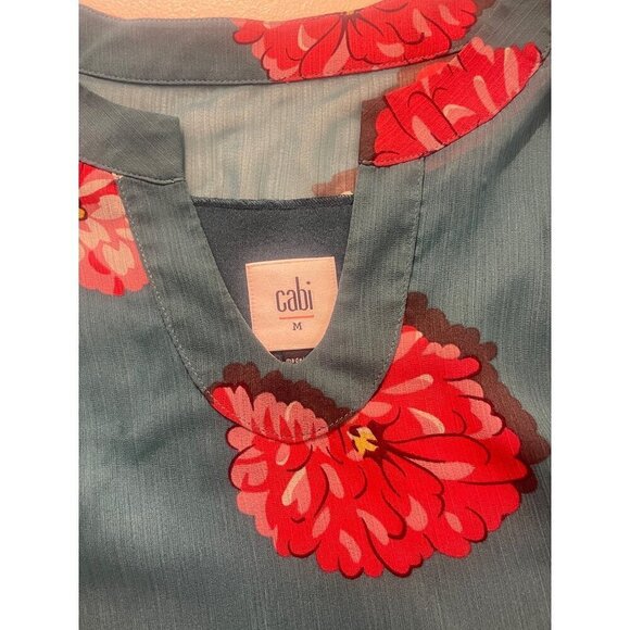 CABI Blushing Blouse 3445 Teal Blue Pink Sleeveless Peplum Ruffle Tank Medium - Picture 5 of 5